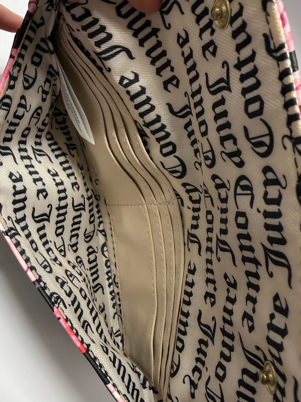Juicy Couture Pink Rose Print Crossbody with Black Trim